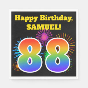 Fun Fireworks + Rainbow Pattern "88" Birthday # Napkin