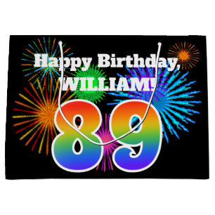Fun Fireworks + Rainbow Pattern "89" Birthday # Large Gift Bag