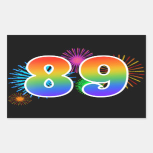 Fun Fireworks + Rainbow Pattern "89" Event Number Rectangular Sticker