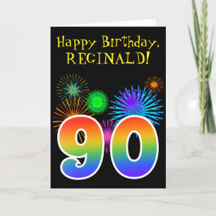 Fun Fireworks + Rainbow Pattern "90" Birthday # Card