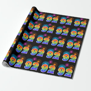 Fun Fireworks + Rainbow Pattern "92" Event Number Wrapping Paper