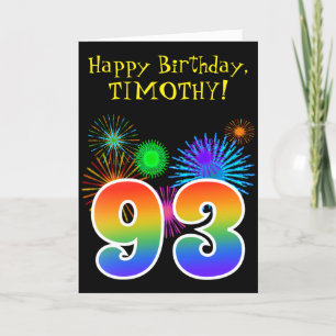 Fun Fireworks + Rainbow Pattern "93" Birthday # Card