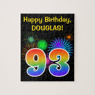 Fun Fireworks + Rainbow Pattern "93" Birthday # Jigsaw Puzzle