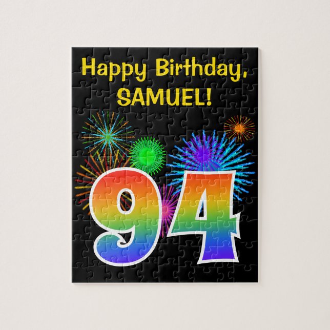 Fun Fireworks + Rainbow Pattern "94" Birthday # Jigsaw Puzzle (Vertical)