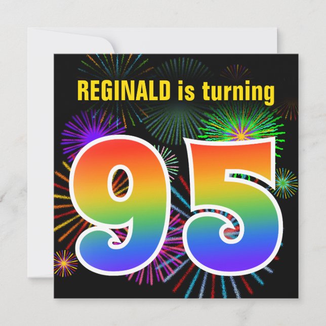 Fun Fireworks + Rainbow Pattern "95" Birthday # Invitation (Front)
