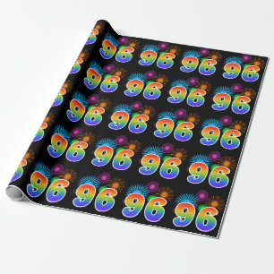 Fun Fireworks + Rainbow Pattern "96" Event Number Wrapping Paper