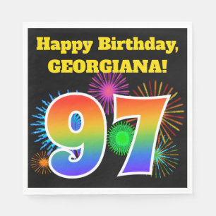 Fun Fireworks + Rainbow Pattern "97" Birthday # Napkin