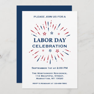 Fun Fireworks Red White Blue Labor Day Celebration Invitation
