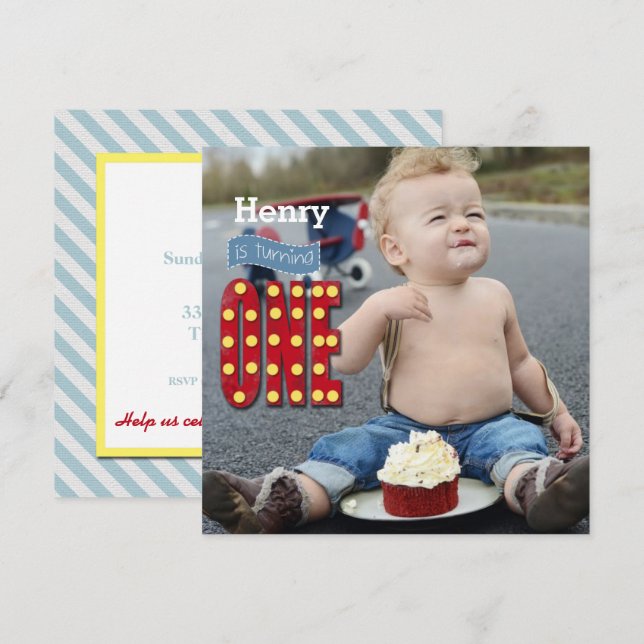 Fun First Birthday Photo Invitation (Front/Back)