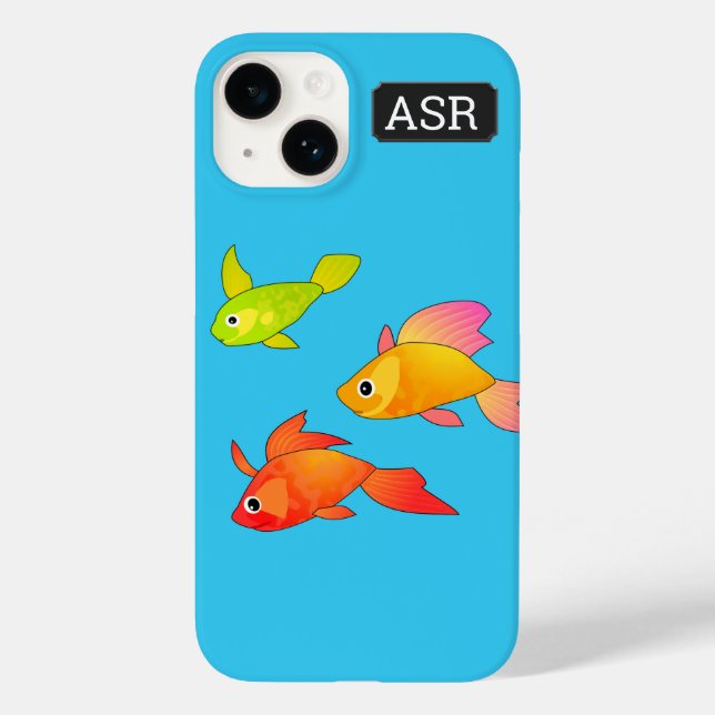 Fun fish design in bright colours on bright blue Case-Mate iPhone case (Back)