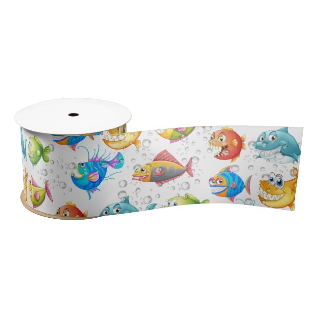 Fun Fish In Bubbles  Satin Ribbon (Spool)