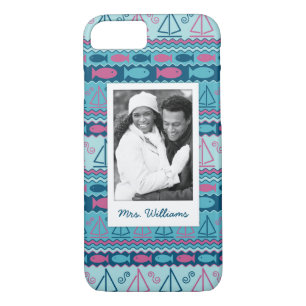 Fun Fish & Sailboat Pattern   Your Photo & Name iPhone 8/7 Case