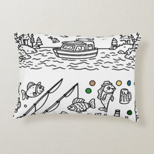 Fun Fishing Adventure Doodle Art Decorative Cushion