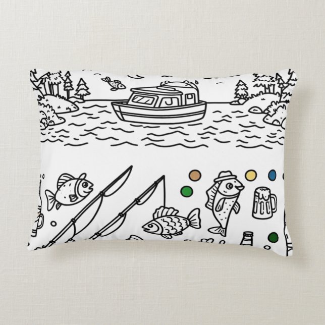 Fun Fishing Adventure Doodle Art Decorative Cushion (Back)