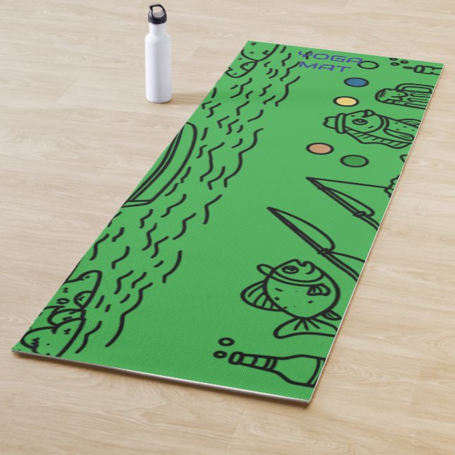 Fun Fishing Adventure Doodle Art Yoga Mat (In Situ)