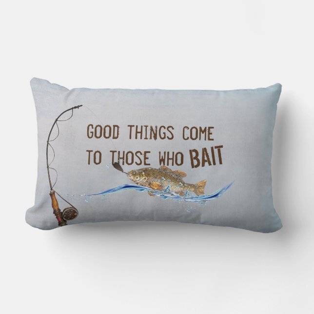 fun fishing quote with fishing pole lumbar cushion (Front)