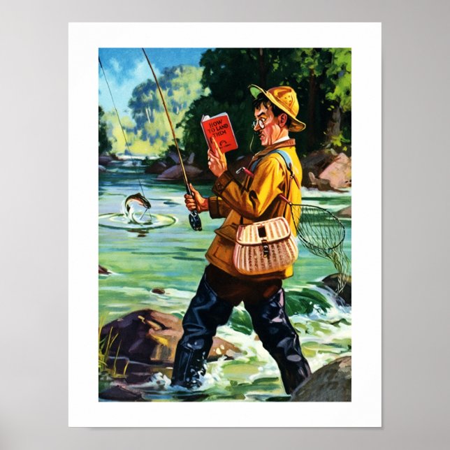 Fun Fishing Scene Vintage Art Print (Front)