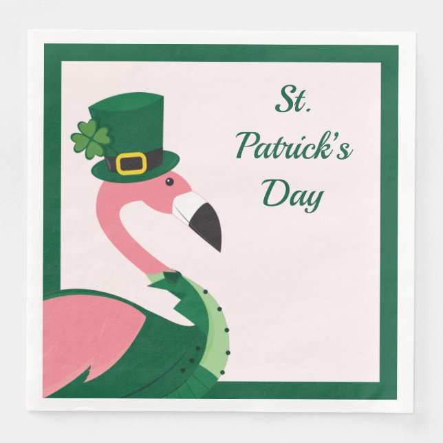 Fun Flamingo Animal Pink St Patrick’s Day Napkin (Front)