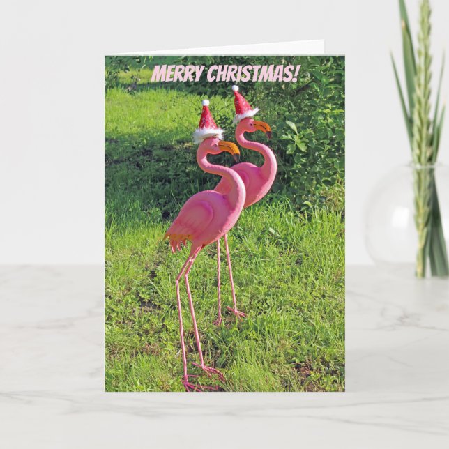Fun Flamingo Christmas Greeting Card! Holiday Card (Front)