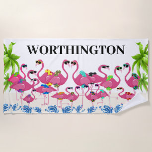 Fun Flamingo Family Beach Towel