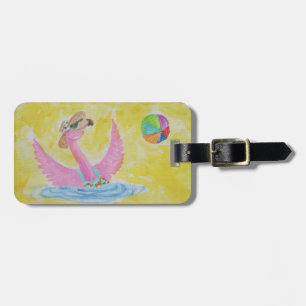 Fun Flamingo Frolocking at the Beach Luggage Tag