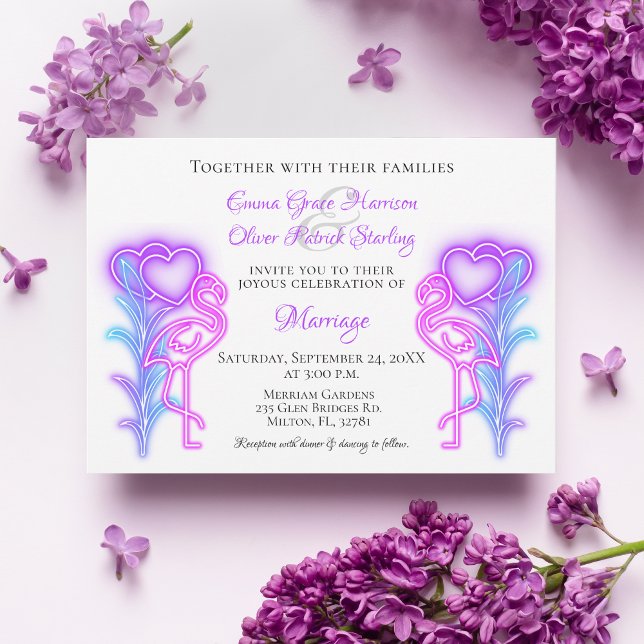 Fun Flamingo & Hearts Formal Wedding Invitation (Creator Uploaded)