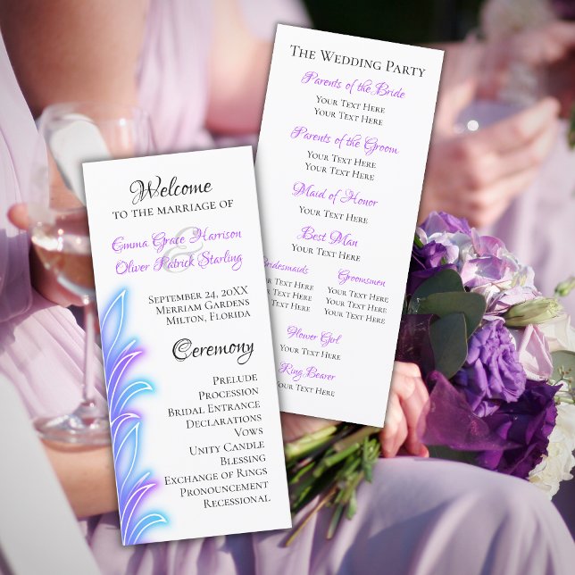 Fun Flamingo & Hearts Wedding Program Flat Card (Creator Uploaded)