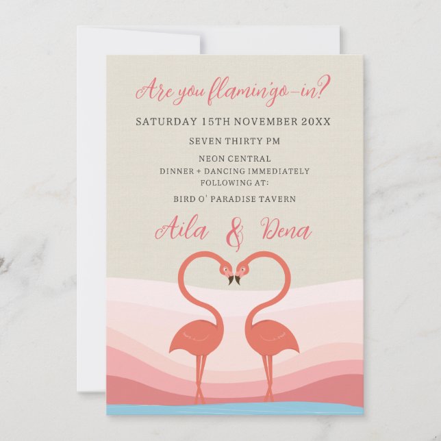 Fun Flamingo Love Birds Wedding Engagement Invitation (Front)