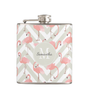 Fun Flamingo Pattern with Monogram Hip Flask