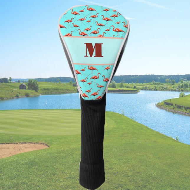 Fun Flamingo pink and aqua custom monogram ladies Golf Head Cover (Creator Uploaded)