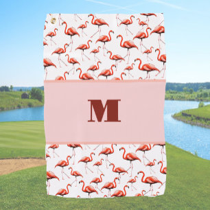 Fun Flamingo pink custom monogram ladies Golf Towel
