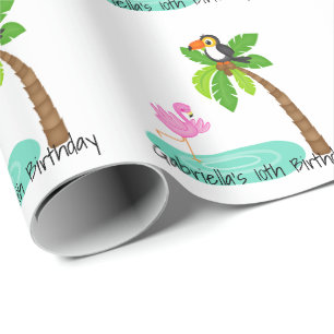 Fun Flamingo With Toucan Birthday Wrapping Paper