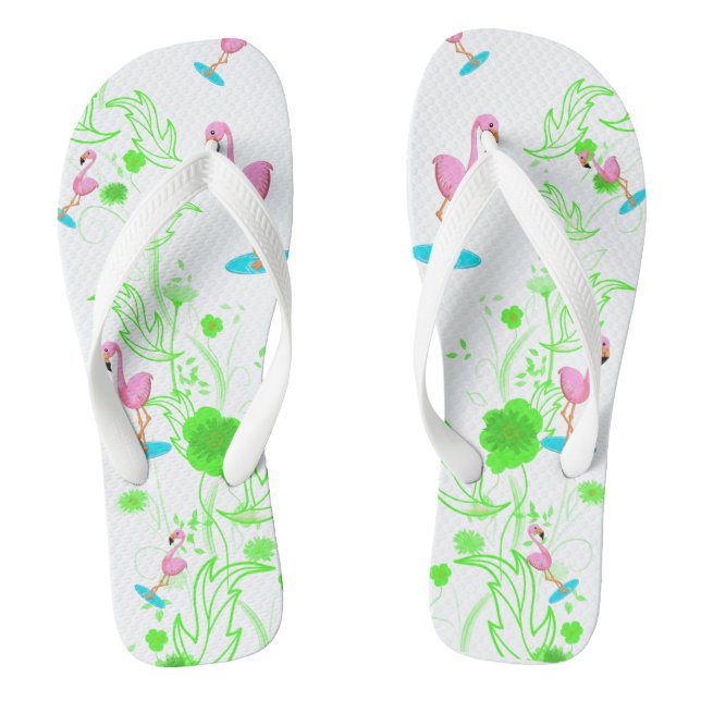 Fun flamingos and green vines flip flops (Footbed)