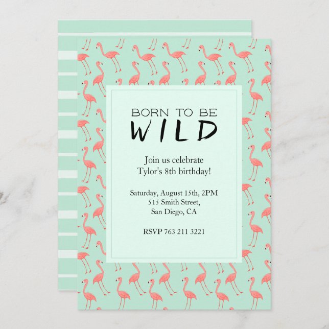 Fun Flamingos Birthday Party | Born To Be Wild Invitation (Front/Back)