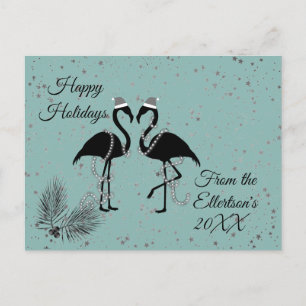 Fun Flamingos Christmas Glittery Stars Holiday Postcard