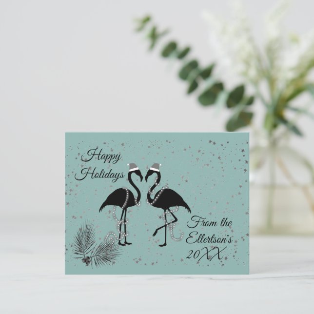 Fun Flamingos Christmas Personalised Glitter Announcement (Standing Front)