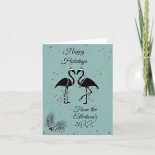 Fun Flamingos Glittery Christmas Personalised  Announcement
