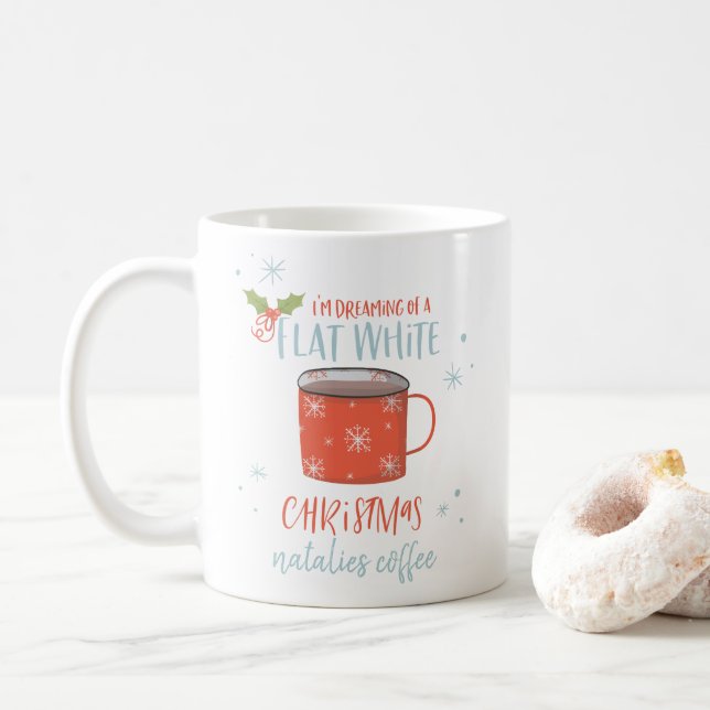 Fun flat white coffee lovers Christmas Mug (With Donut)