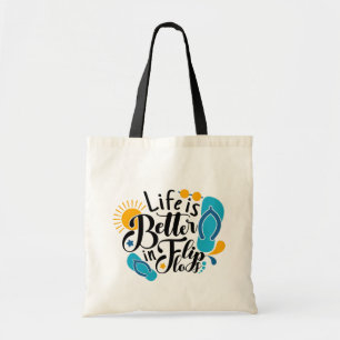 Fun flip flop life word art tote bag