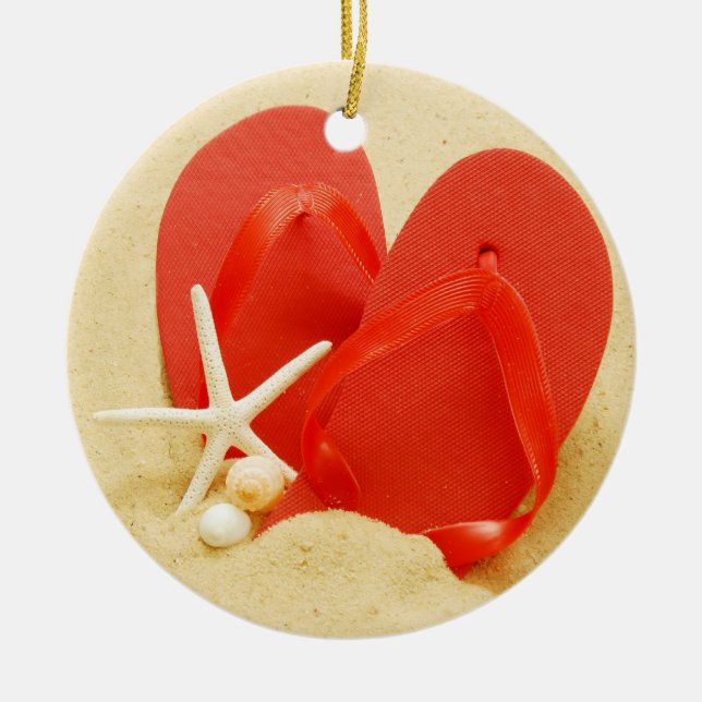 Fun Flip-Flops Ceramic Tree Decoration (Front)