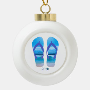 Fun Flip Flops Summer Beach Art for Vacation Ceramic Ball Christmas Ornament