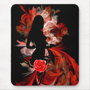 Fun flirty adult romantic woman on red mouse mat