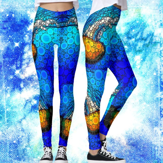 Fun, floating orange jellyfish in ocean circle art leggings (Creator Uploaded)