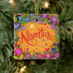 Fun Floral Adventure Colourful Pretty Hearts   Ceramic Ornament