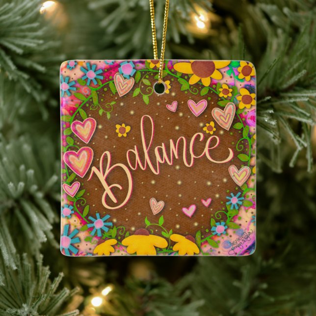 Fun Floral Balance Pink Pretty Heart Inspirivity   Ceramic Ornament (Tree)
