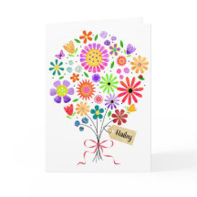Fun Floral Bouquet with Name Card Birthday Card