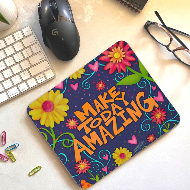 Fun Floral Cheerful Amazing Quote  Mouse Mat (Creator Uploaded)