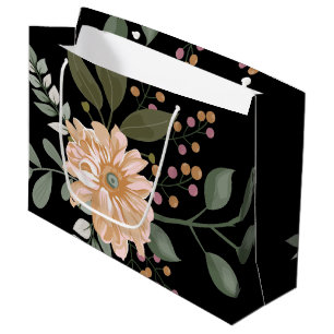 Fun Floral Design on Black Large Gift Bag