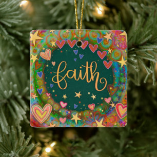 Fun Floral Faith Pretty Heart Inspirivity   Ceramic Ornament