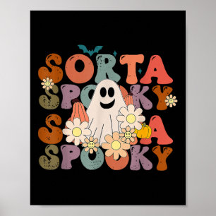 Fun Floral Ghost Halloween Fall Pumpkin Retro Sort Poster